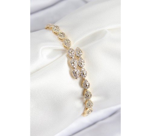 VIP Pirinç Zirkon Taşlı Sıralı Damla Model Gold Renk Kadın Bileklik - TJ-BB7769 VIP Pirinç Zirkon Taşlı Sıralı Damla Model Gold Renk Kadın Bileklik - TJ-BB7769