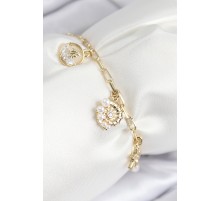 Pirinç Zirkon Taşlı Deniz Kabuğu Model Gold Renk Kadın Bileklik - TJ-BB7772