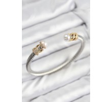 316L Çelik Zirkon Taşlı İnci Model Gold Ve Gümüş Renk Kadın Bileklik - TJ-BB7778