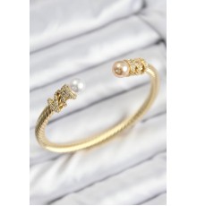 316L Çelik Zirkon Taşlı İnci Model Gold Renk Kadın Bileklik - TJ-BB7779