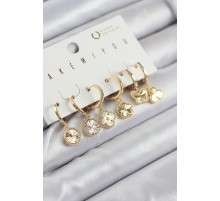 Pirinç Zirkon Taşlı Yonca Model Gold Renk 6'lı Küpe Set - TJ-BKP11207