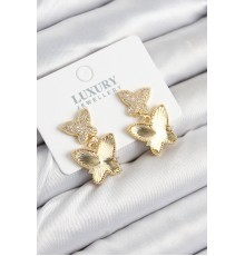 Pirinç Zirkon Taşlı Kelebek Model Gold Renk Kadın Küpe - TJ-BKP11209