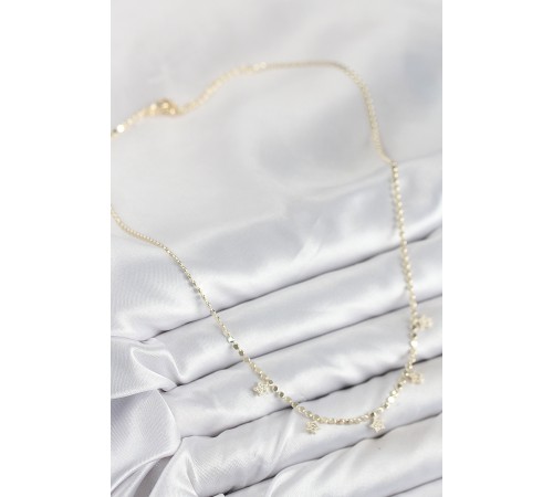 Pirinç Zirkon Taşlı Yıldızlı Ezme Zincir Model Gold Renk Kadın Kolye - TJ-BKO10491 Pirinç Zirkon Taşlı Yıldızlı Ezme Zincir Model Gold Renk Kadın Kolye - TJ-BKO10491