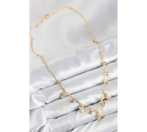 Pirinç Zirkon Taşlı Sallantılı Damla Model Gold Renk Kadın Kolye - TJ-BKO10492 Pirinç Zirkon Taşlı Sallantılı Damla Model Gold Renk Kadın Kolye - TJ-BKO10492