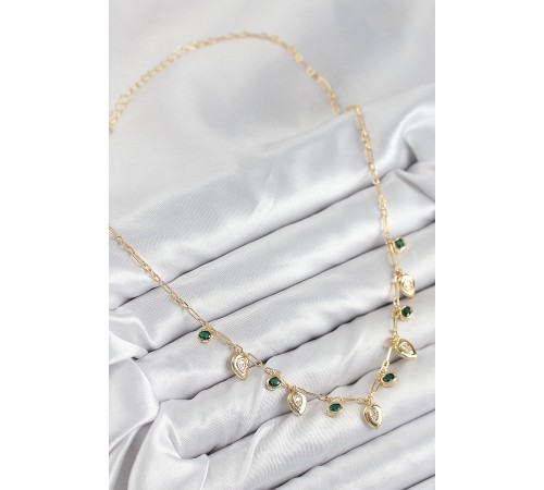 Pirinç Zirkon Taşlı Sallantılı Damla Model Gold Renk Kadın Kolye - TJ-BKO10493 Pirinç Zirkon Taşlı Sallantılı Damla Model Gold Renk Kadın Kolye - TJ-BKO10493
