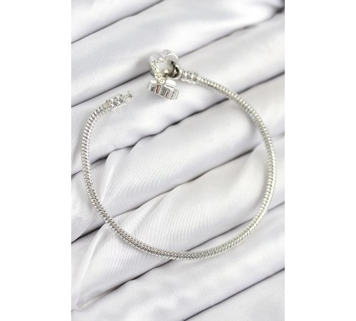 Pirinç Charm Zirkon Taşlı Yonca Model Gümüş Renk Kadın Bileklik - TJ-BB7799