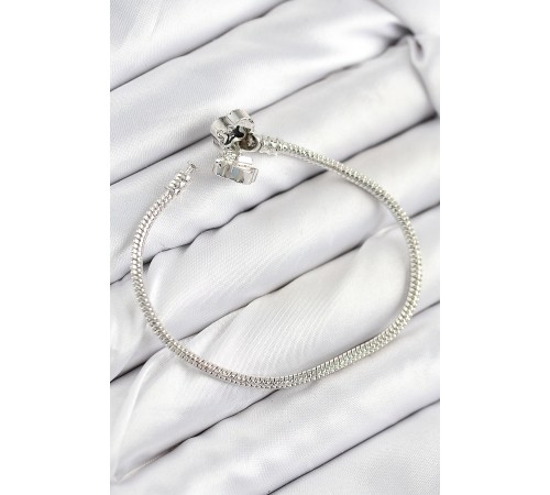 Pirinç Charm Zirkon Taşlı Yonca Model Gümüş Renk Kadın Bileklik - TJ-BB7800