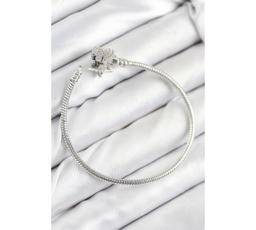 Pirinç Charm Zirkon Taşlı Yıldız Model Gümüş Renk Kadın Bileklik - TJ-BB7804