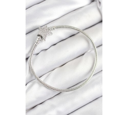 Pirinç Charm Zirkon Taşlı Yıldız Model Gümüş Renk Kadın Bileklik - TJ-BB7804