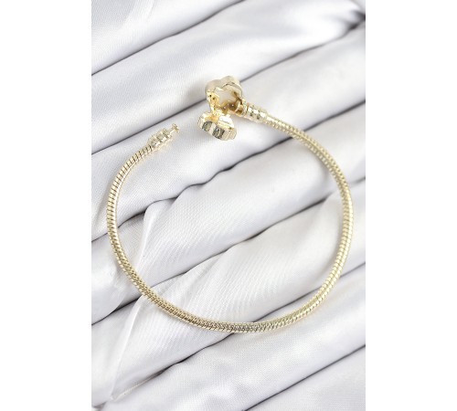 Pirinç Charm Zirkon Taşlı Yonca Model Gold Renk Kadın Bileklik - TJ-BB7805