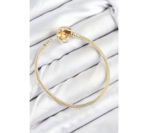 Pirinç Charm Zirkon Taşlı Kalp Model Gold Renk Kadın Bileklik - TJ-BB7809