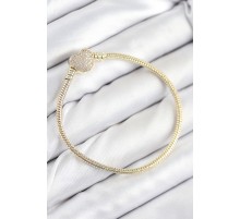 Pirinç Charm Zirkon Taşlı Kalp Model Gold Renk Kadın Bileklik - TJ-BB7809