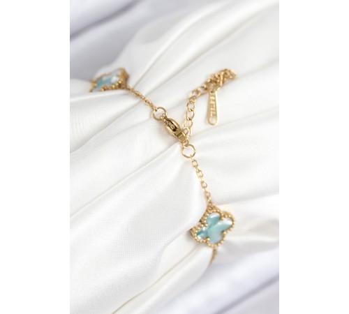 316L Çelik Sedefli Yeşil Gold Renk Yonca Kadın Bileklik - TJ-BB7813