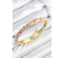 Mineli Pirinç Zirkon Taşlı Pembe Çiçek Motifli Gold Kadın Kelepçe - TJ-BB7818