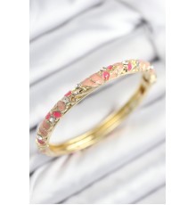 Mineli Pirinç Zirkon Taşlı Pembe Çiçek Motifli Gold Kadın Kelepçe - TJ-BB7818