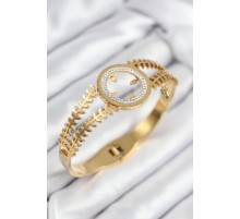 316L Çelik Zirkon Taşlı Çeyrek Takılabilir Gold Renk Kelepçe - TJ-BB7820