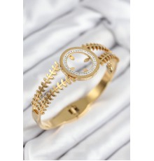316L Çelik Zirkon Taşlı Çeyrek Takılabilir Gold Renk Kelepçe - TJ-BB7820