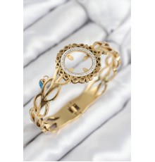 316L Çelik Zirkon Taşlı Çeyrek Takılabilir Gold Renk Kelepçe - TJ-BB7822