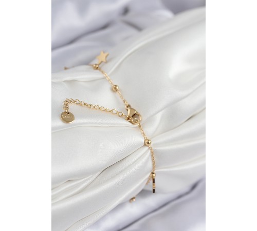 316L Çelik Sıralı Yıldız Model Gold Renk Kadın Bileklik - TJ-BB7825