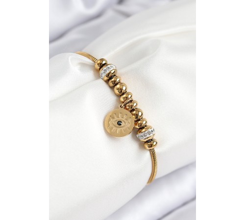 316L Çelik Zirkon Taşlı Göz Charm Model Gold Renk Kadın Bileklik - TJ-BB7842 316L Çelik Zirkon Taşlı Göz Charm Model Gold Renk Kadın Bileklik - TJ-BB7842