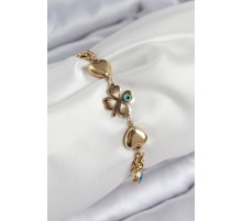 316L Çelik Nazar Boncuk Detaylı Yonca Model Gold Renk Kadın Bileklik - TJ-BB7832