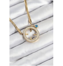 316L Çelik Zirkon Taşlı Çeyrek Takılabilir Gold Renk Kadın Kolye - TJ-BKO10506