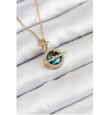 316L Çelik Zirkon Taşlı Gezegen Model Gold Renk Kadın Kolye - TJ-BKO10508