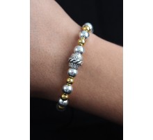 Doğal Taş Sarmal Model Gold Ve Gümüş Renk Asansörlü Erkek Bileklik - TJ-EB3755