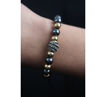 Doğal Taş Sarmal Model Gold Ve Füme Renk Asansörlü Erkek Bileklik - TJ-EB3756