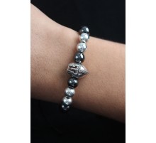 Doğal Taş Gladyatör Model Gümüş Ve Füme Renk Asansörlü Erkek Bileklik - TJ-EB3758