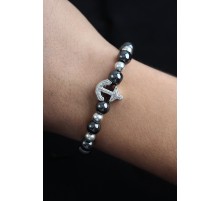 Doğal Taş Çapa Model Gümüş Ve Füme Renk Asansörlü Erkek Bileklik - TJ-EB3762