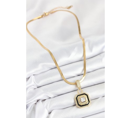 316L Çelik Zirkon Taşlı Siyah Detaylı Baget Model Gold Renk Kadın Kolye - TJ-BKO10529 316L Çelik Zirkon Taşlı Siyah Detaylı Baget Model Gold Renk Kadın Kolye - TJ-BKO10529