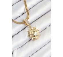316L Çelik Zirkon Taşlı Güneş Model Gold Renk Kadın Kolye - TJ-BKO10535