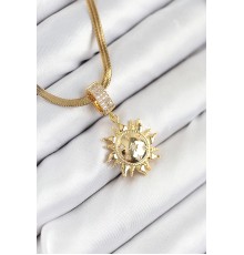 316L Çelik Zirkon Taşlı Güneş Model Gold Renk Kadın Kolye - TJ-BKO10535