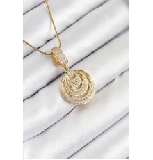 316L Çelik Zirkon Taşlı Çember Model Gold Renk Kadın Kolye - TJ-BKO10542