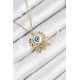316L Çelik Zirkon Taşlı Nazar Model Gold Renk Kadın Kolye - TJ-BKO10544