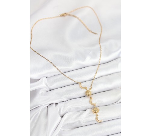 316L Çelik Zirkon Taşlı Güneş Ve Ay Model Gold Renk Kadın Kolye - TJ-BKO10548