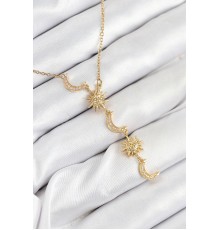 316L Çelik Zirkon Taşlı Güneş Ve Ay Model Gold Renk Kadın Kolye - TJ-BKO10548