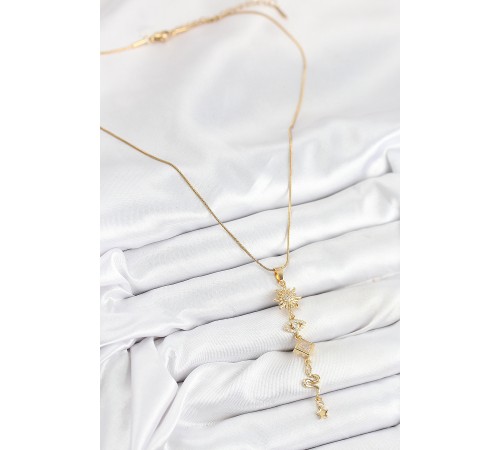 316L Çelik Zirkon Taşlı Güneş Ve Ay Enerji Model Gold Renk Kadın Kolye - TJ-BKO10550