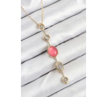 Pirinç Zincir Pembe Gold Renk Zirkon Taşlı Y Kolye - TJ-BKO10556