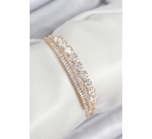 Pirinç Zirkon Taşlı Su Yolu Model Gold Renk Kadın Bileklik - TJ-BB7857