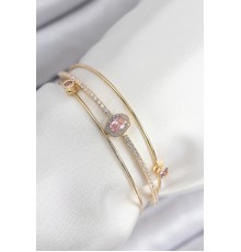 Pirinç Zirkon Taşlı Baget Model Gold Renk Kadın Bileklik - TJ-BB7863