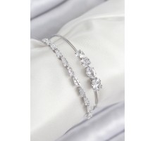 Pirinç Zirkon Taşlı Su Yolu Model Gümüş Renk Kadın Bileklik - TJ-BB7866