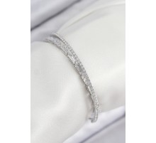 Pirinç Zirkon Taşlı Su Yolu Model Gümüş Renk Kadın Bileklik - TJ-BB7882