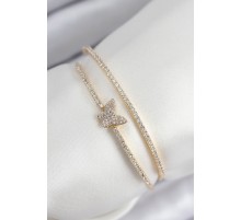 Pirinç Zirkon Taşlı Kelebek Model Gold Renk Kadın Bileklik - TJ-BB7891