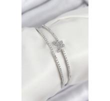 Pirinç Zirkon Taşlı Kelebek Model Gümüş Renk Kadın Bileklik - TJ-BB7892