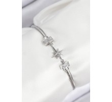 Pirinç Zirkon Taşlı Kutup Yıldızı Model Gümüş Renk Kadın Bileklik - TJ-BB7904