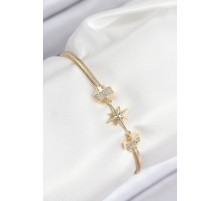 Pirinç Zirkon Taşlı Kutup Yıldızı Model Gold Renk Kadın Bileklik - TJ-BB7905
