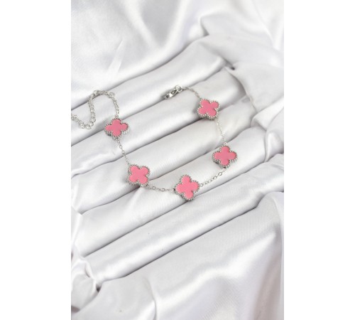 316L Çelik Gümüş Zincir Pembe Renk Yonca Bileklik - TJ-BB7909 316L Çelik Gümüş Zincir Pembe Renk Yonca Bileklik - TJ-BB7909