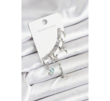 Pirinç Gümüş Renk Ay Model Kadın Set Küpe - TJ-BKP11220